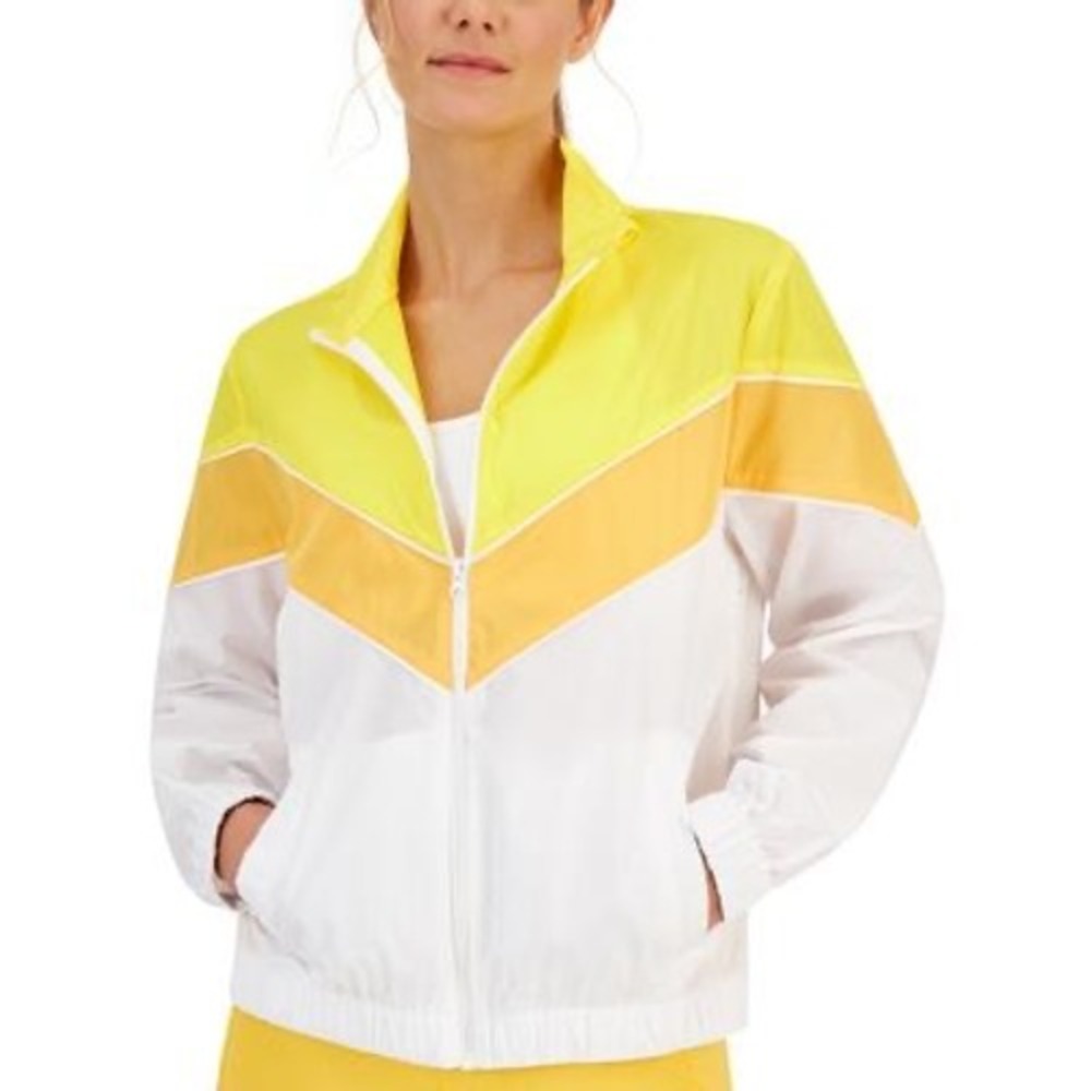 ID Ideology Womens Chevron Striped Windbreaker Gold Size XL